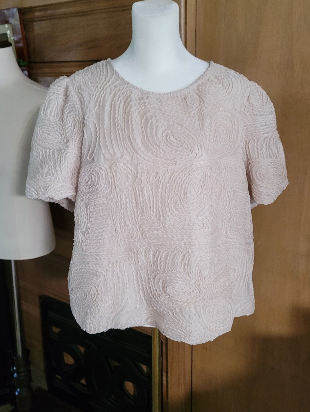 Adrianna Papell Textured Short-Sleeve Top - Light Blush